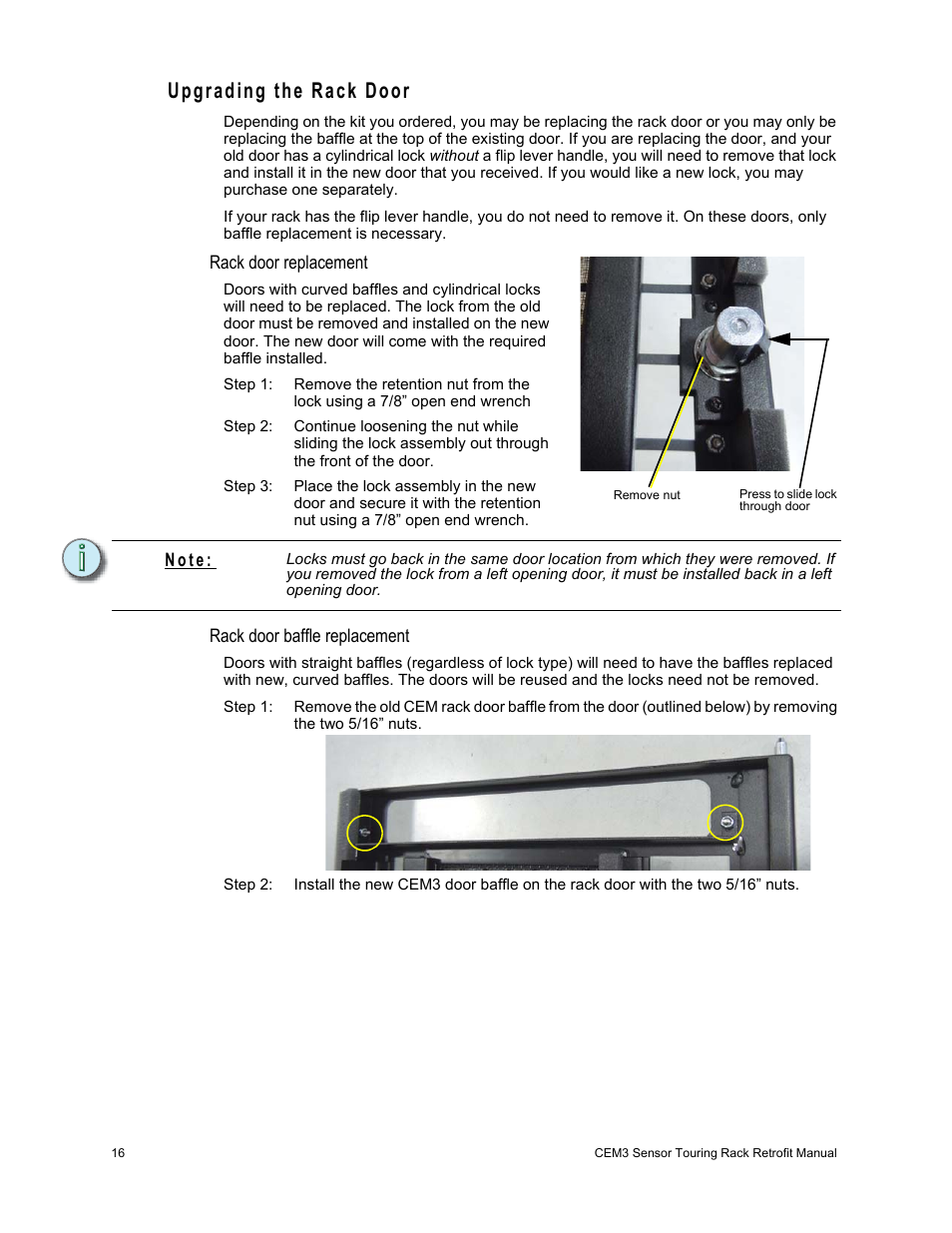 Upgrading the rack door | ETC Sensor+ Touring Rack CEM+ to CEM3 Retrofit User Manual | Page 18 / 24