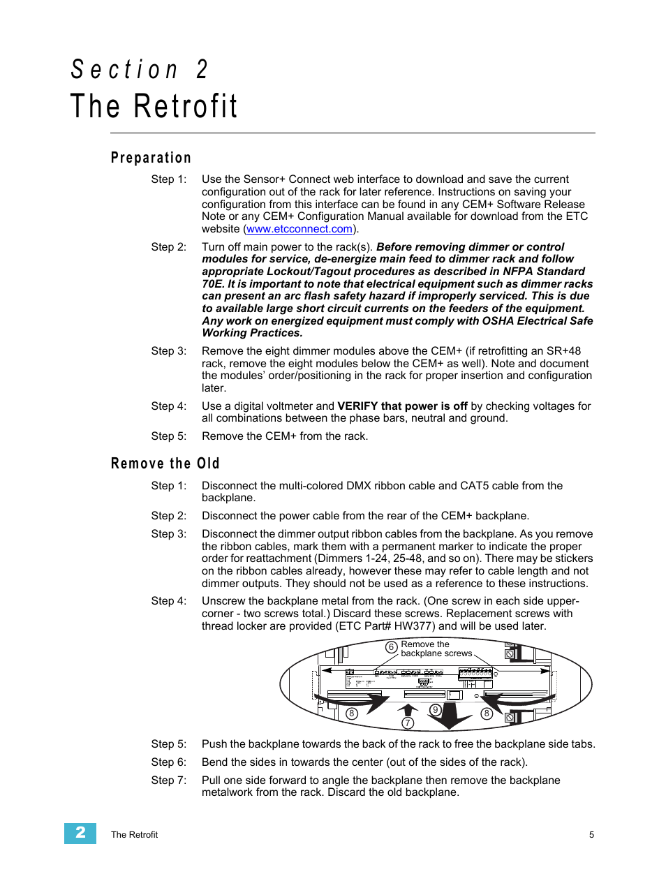 The retrofit, Preparation, Remove the old | ETC Sensor+ Rack (SR+ HSR+) CEM+ to CEM3 Retrofit User Manual | Page 7 / 16