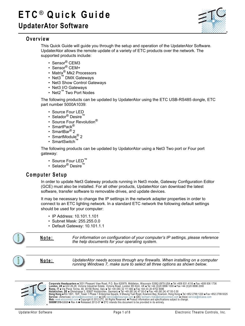ETC UpdaterAtor v3.0.0 User Manual | 8 pages