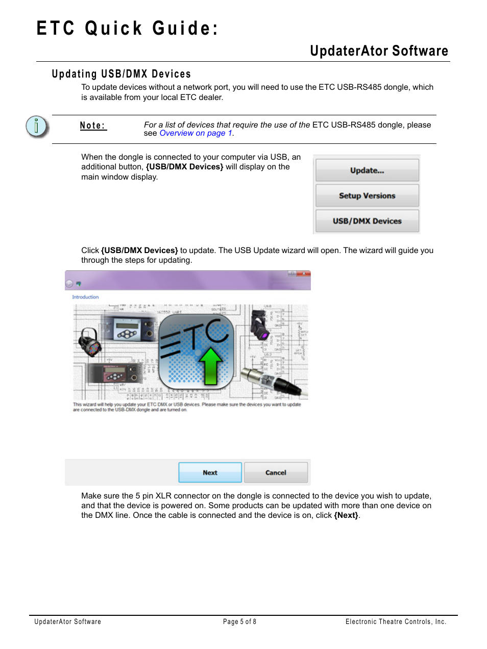 Updating usb/dmx devices, Updaterator software | ETC UpdaterAtor v3.0.0 User Manual | Page 5 / 8