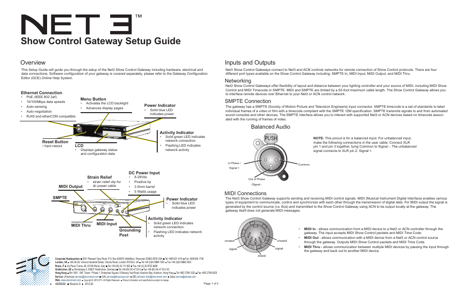 ETC Net3 Show Control Gateway Setup Guide User Manual | 2 pages