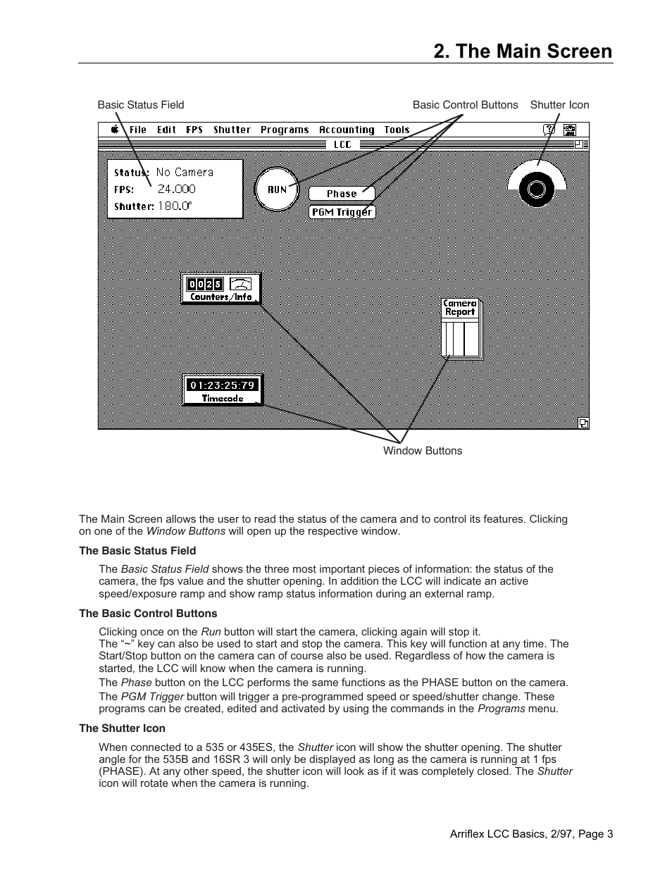 The main screen | ARRI Laptop Camera Controller Arriflex LCC User Manual | Page 3 / 10