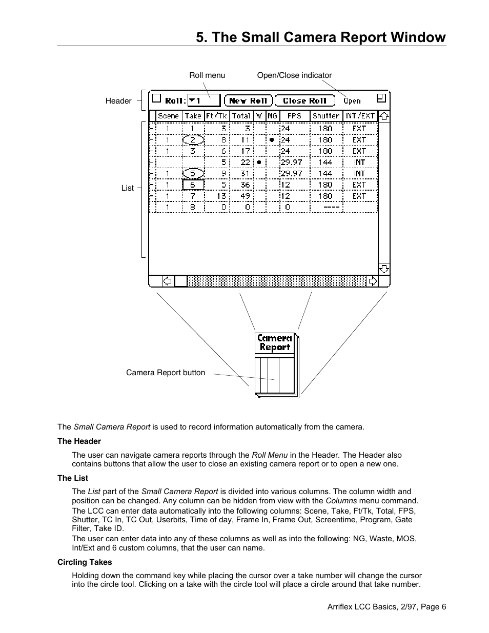 The small camera report window | ARRI Laptop Camera Controller Arriflex LCC User Manual | Page 6 / 10