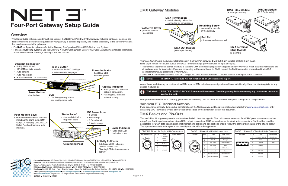 ETC Net3 (Net2) Four Port Gateway User Manual | 2 pages