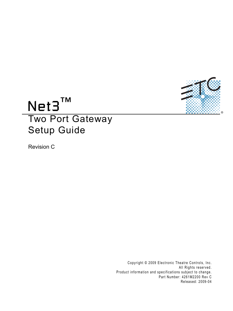 ETC Net3 Two Port DMX Gateway User Manual | 12 pages