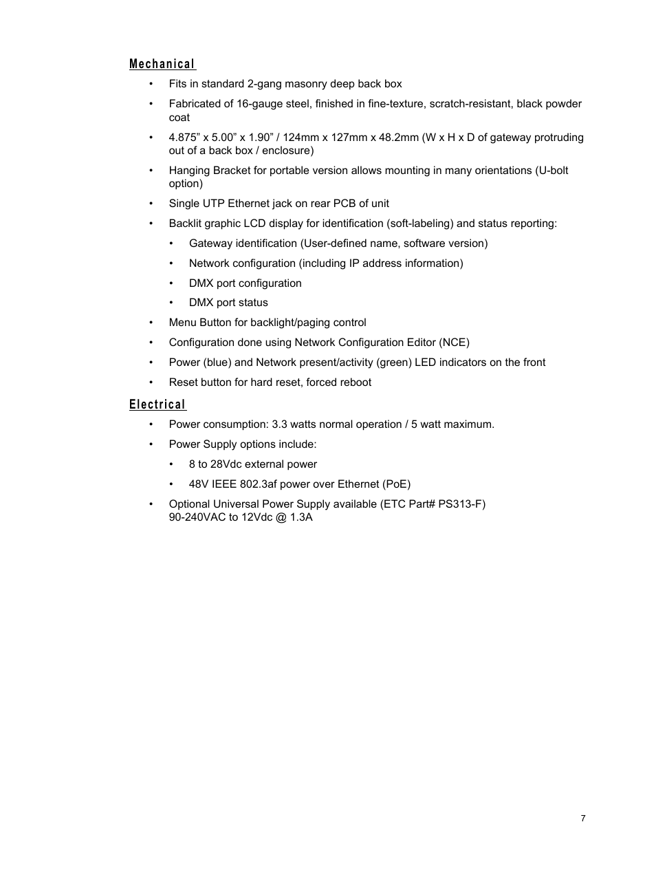 Mechanical, Electrical, Mechanical electrical | ETC Net3 Two Port DMX Gateway User Manual | Page 11 / 12