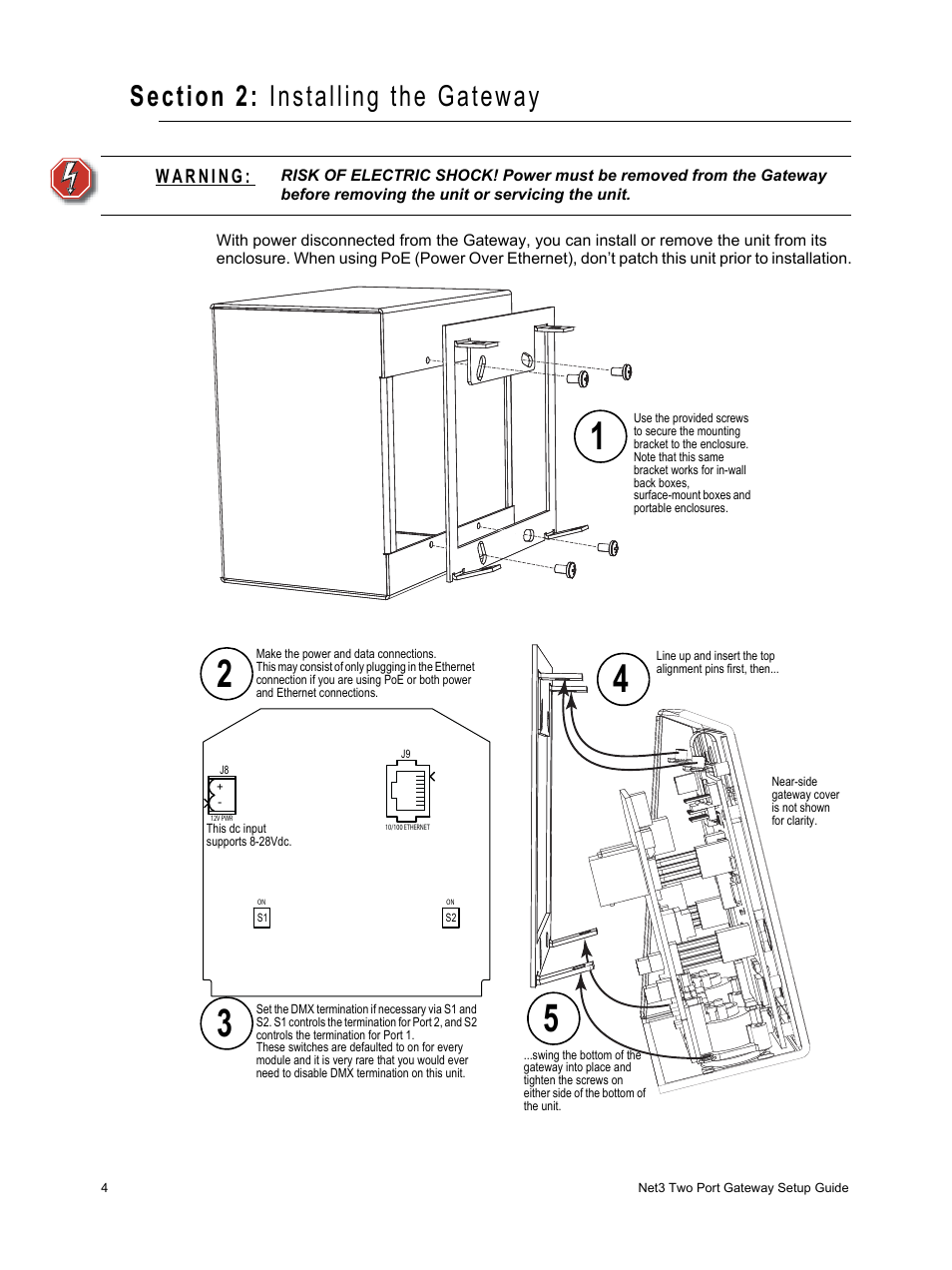 Section 2: installing the gateway, Section 2, Installing the gateway | ETC Net3 Two Port DMX Gateway User Manual | Page 8 / 12