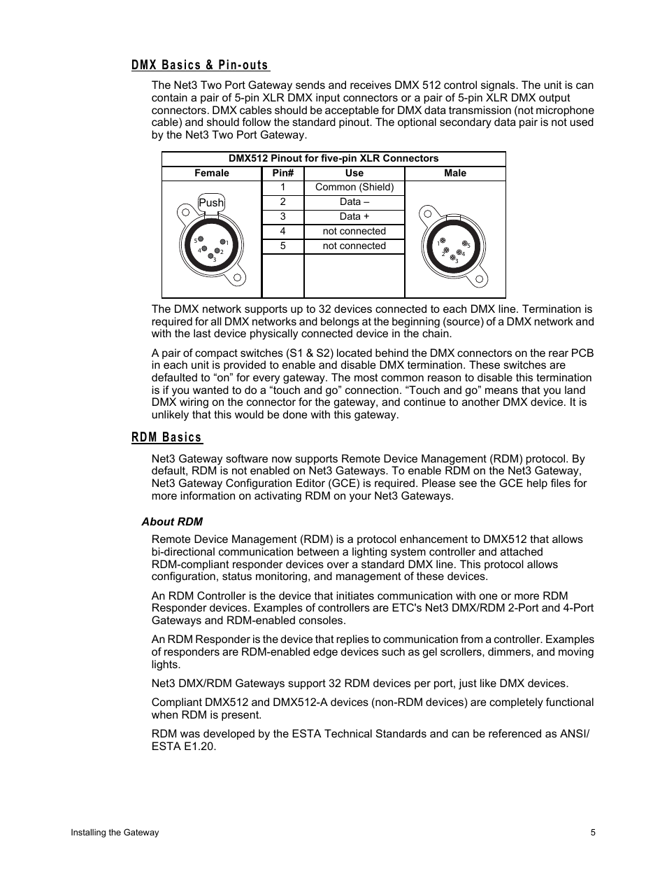 Dmx basics & pin-outs, Rdm basics, Dmx basics & pin-outs rdm basics | ETC Net3 Two Port DMX Gateway User Manual | Page 9 / 12