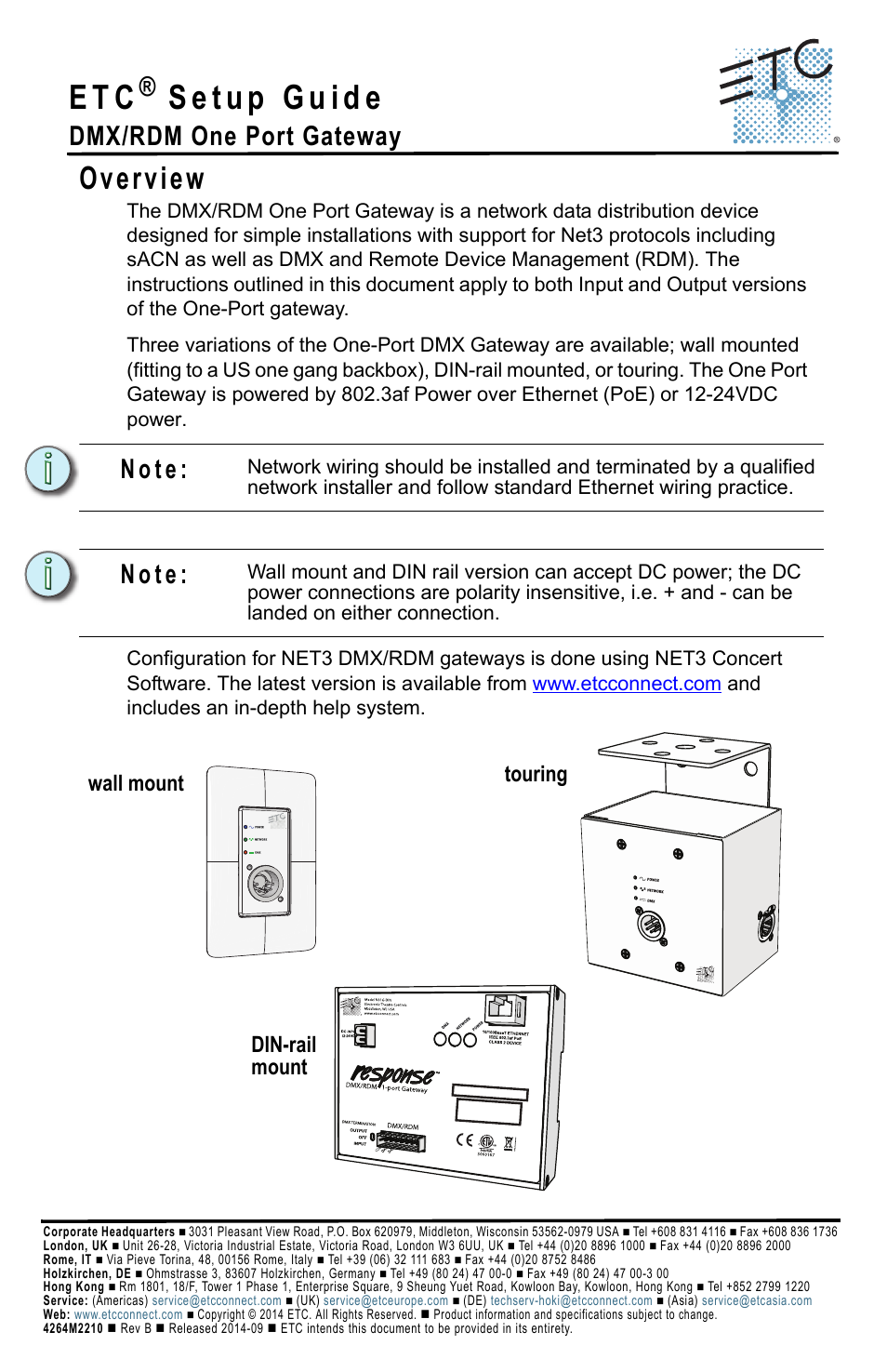 ETC DMX-RDM One Port Gateway Setup Guide User Manual | 4 pages