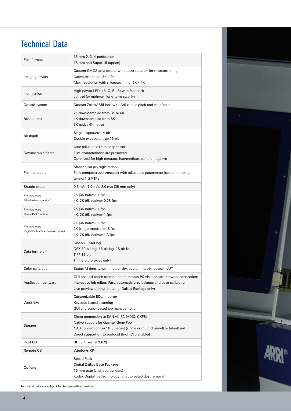 Technical data | ARRI ARRISCAN Speed3K User Manual | Page 14 / 16
