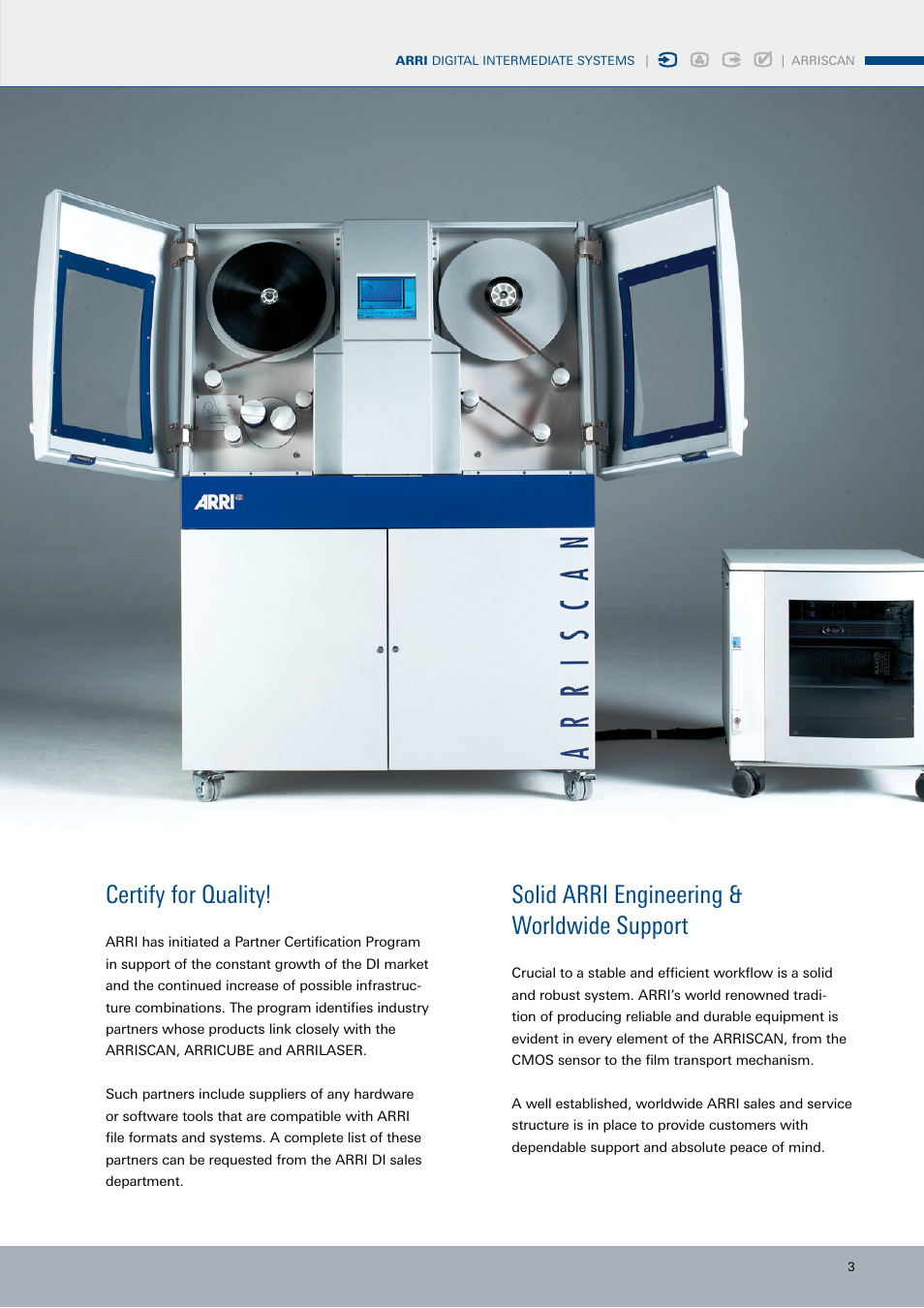 Certify for quality, Solid arri engineering & worldwide support | ARRI ARRISCAN Speed3K User Manual | Page 3 / 16