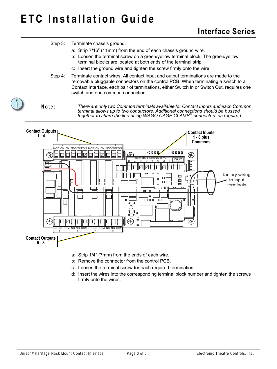 Interface series, N o t e | ETC Unison Heritage Rackmount Contact Interface User Manual | Page 3 / 3