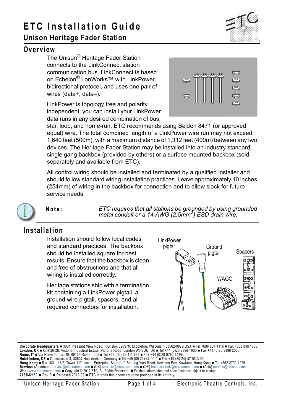 ETC Unison Heritage Fader Station User Manual | 4 pages