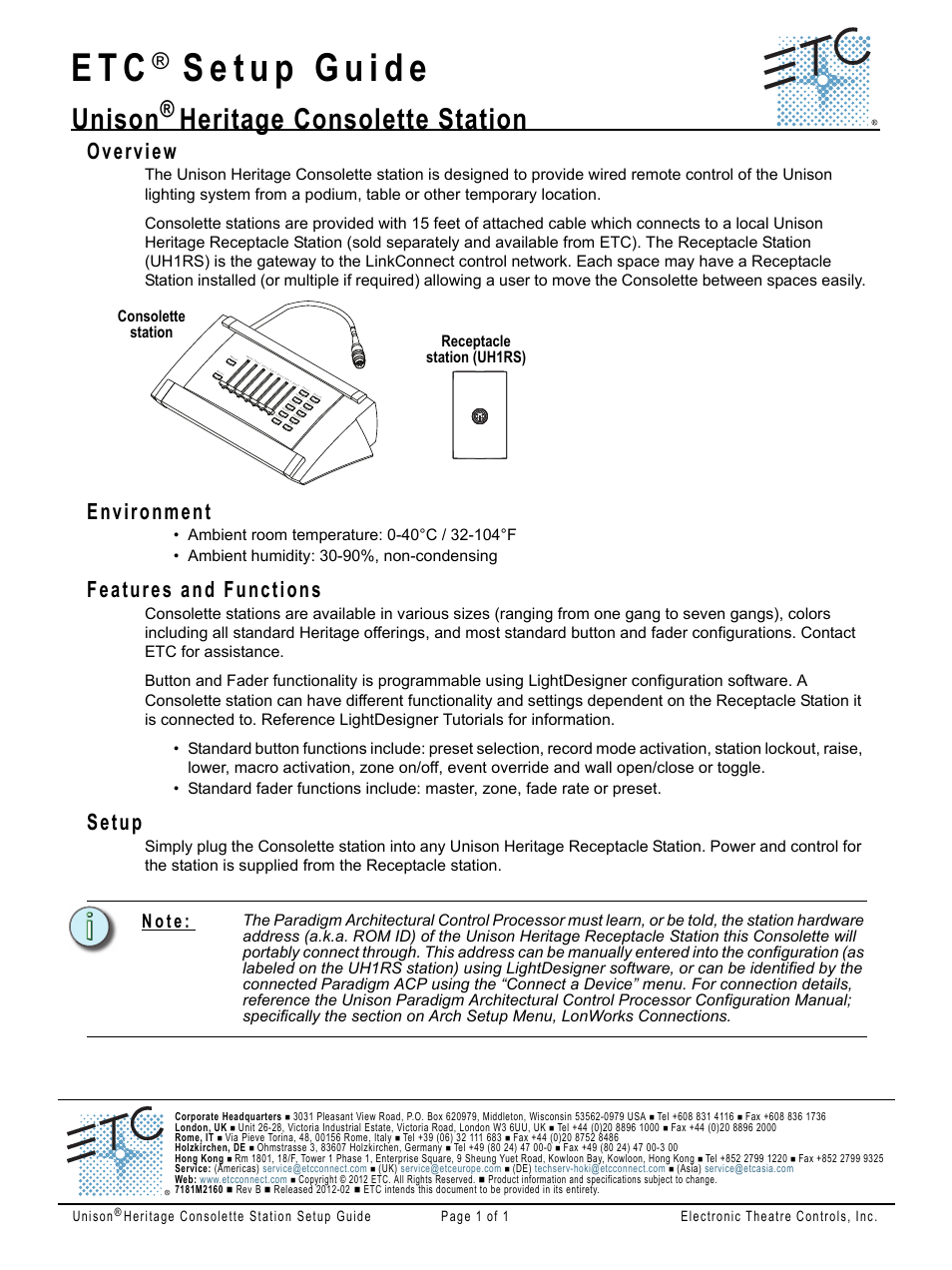 ETC Unison Heritage Consolette Station User Manual | 1 page