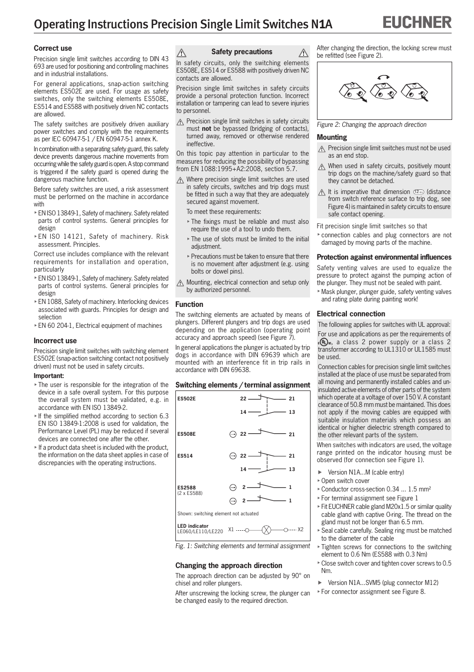 EUCHNER N1A Single hole fixing limit switch User Manual | Page 4 / 12