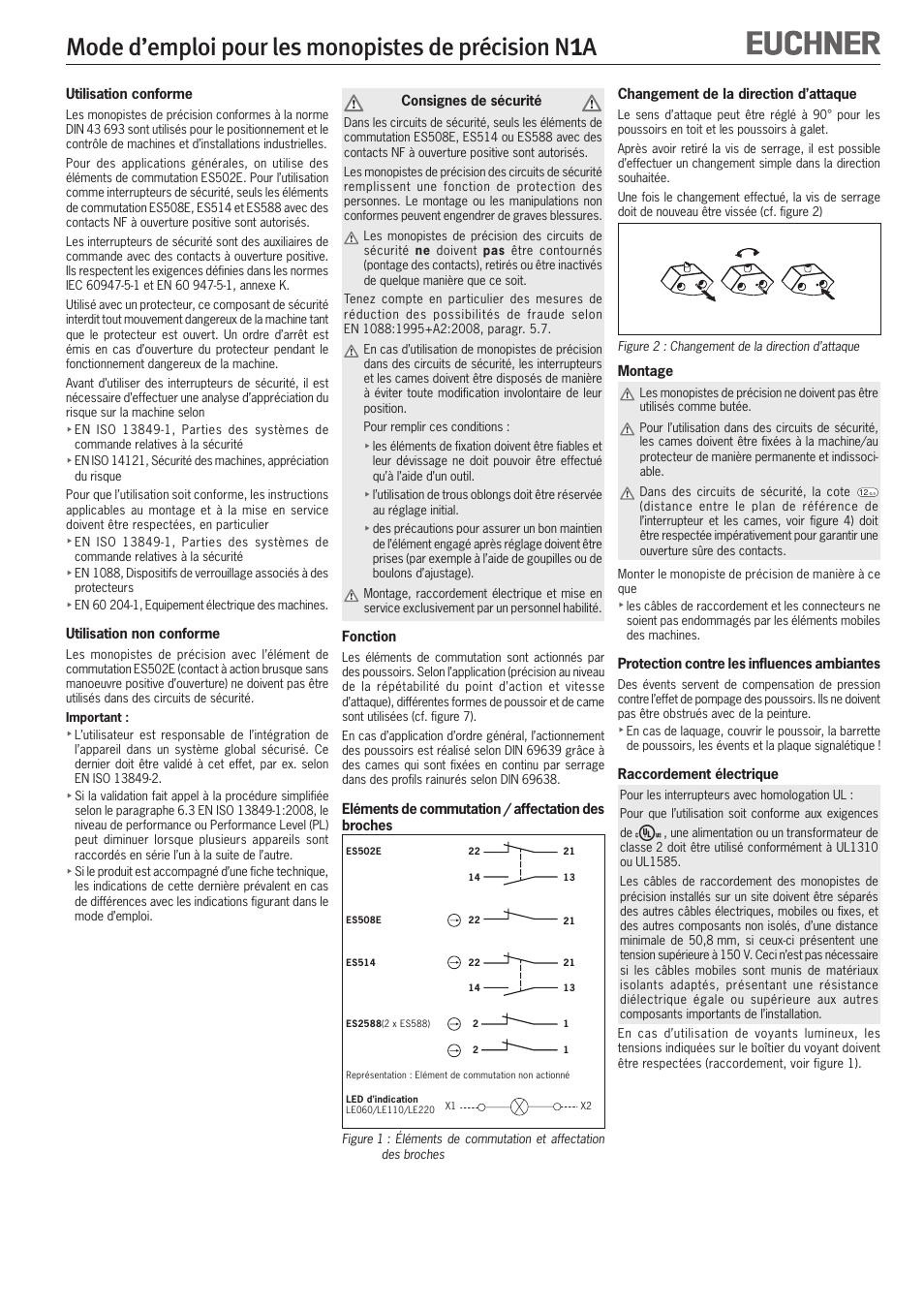 Mode d’emploi pour les monopistes de précision n | EUCHNER N1A Single hole fixing limit switch User Manual | Page 7 / 12