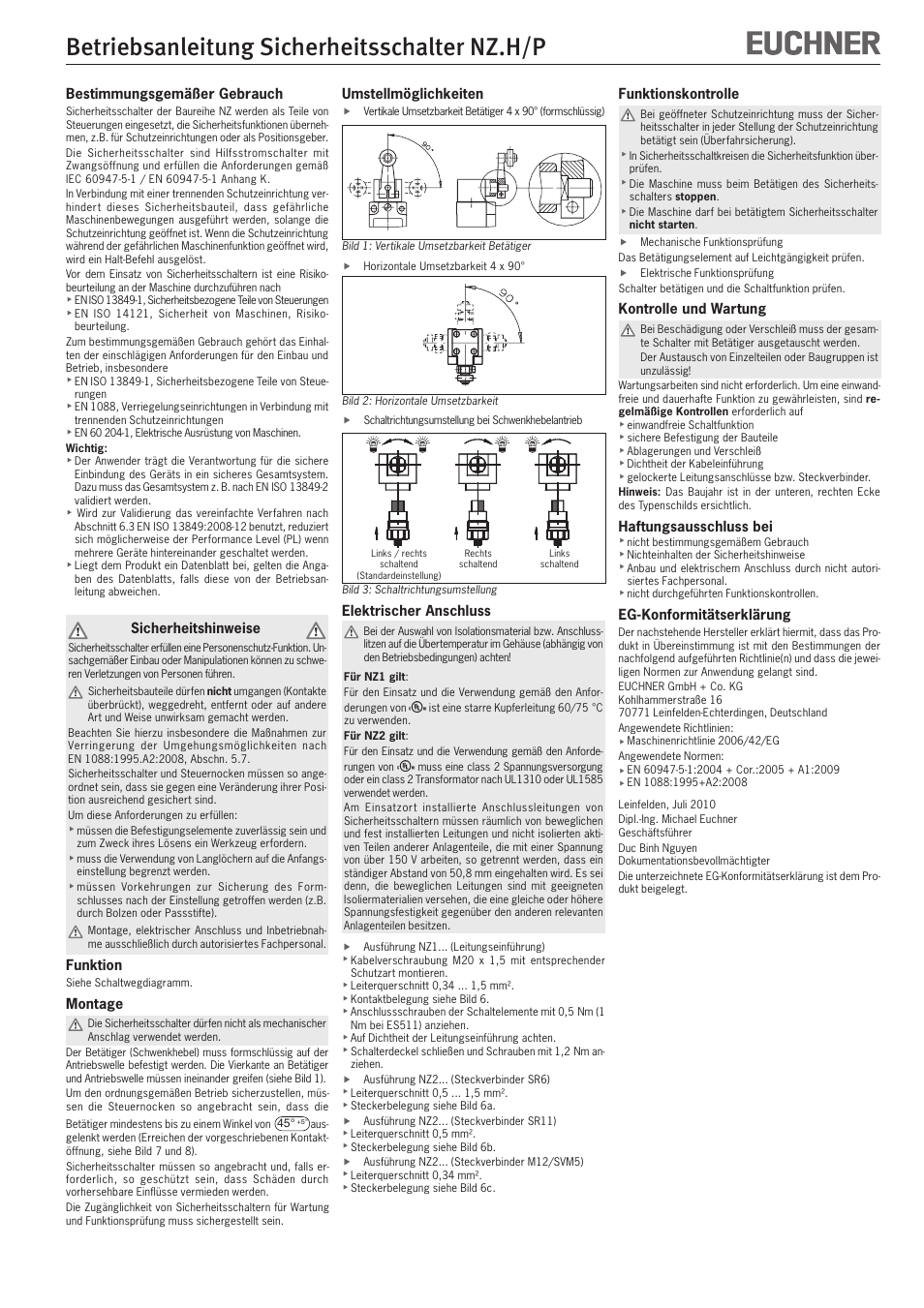 EUCHNER NZ Safety switch User Manual | 12 pages
