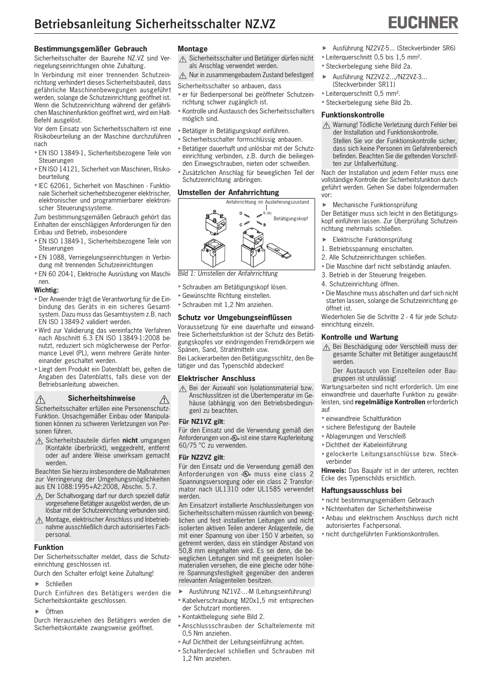 EUCHNER NZ.VZ User Manual | 15 pages