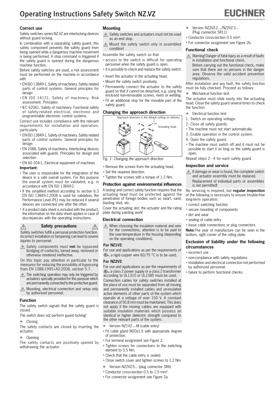 Operating instructions safety switch nz.vz | EUCHNER NZ.VZ User Manual | Page 4 / 15
