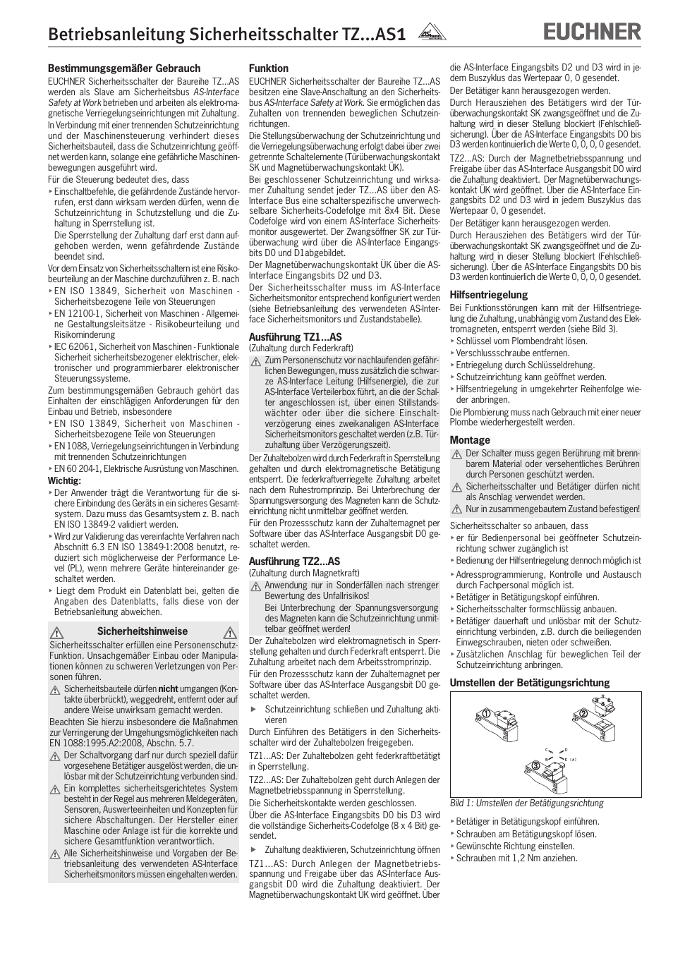 EUCHNER TZxxxAS1 User Manual | 16 pages