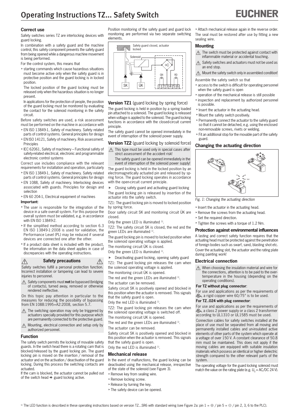 Operating instructions tz... safety switch | EUCHNER TZxxx User Manual | Page 5 / 20