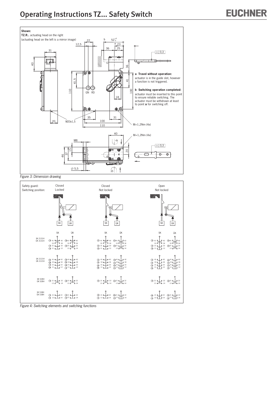 Operating instructions tz... safety switch, Figure 3: dimension drawing | EUCHNER TZxxx User Manual | Page 7 / 20