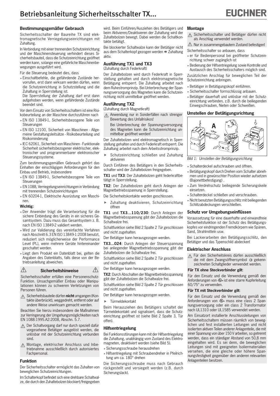 EUCHNER TXxxx User Manual | 12 pages