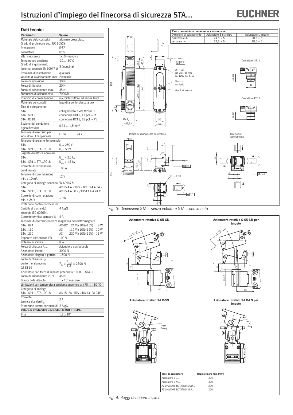 Dati tecnici, Fig. 4: raggi del riparo minimi | EUCHNER STAxxx User Manual | Page 12 / 15