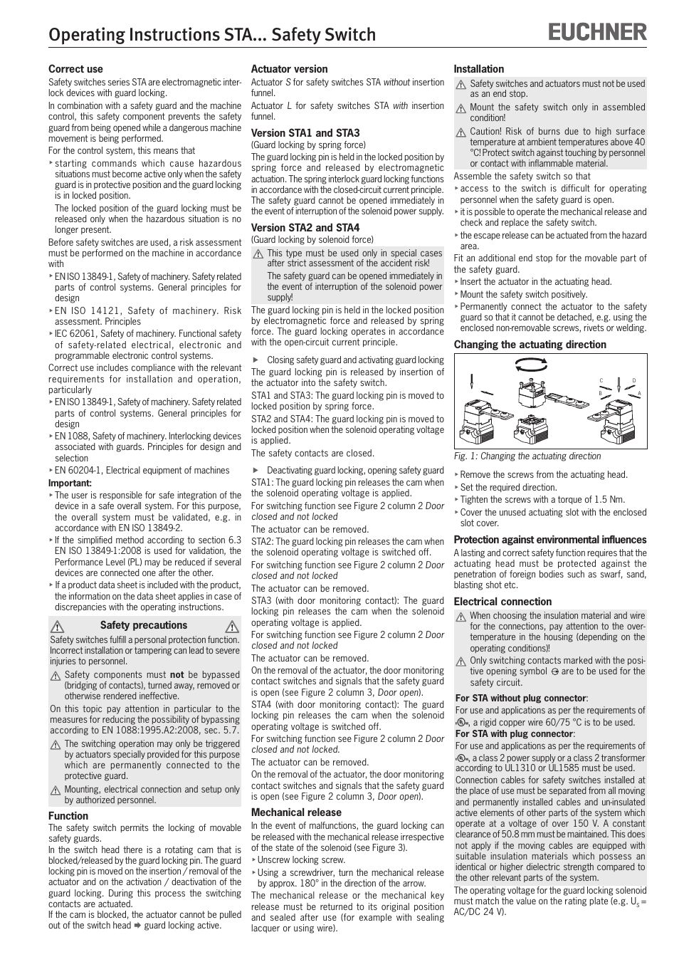Operating instructions sta... safety switch | EUCHNER STAxxx User Manual | Page 4 / 15