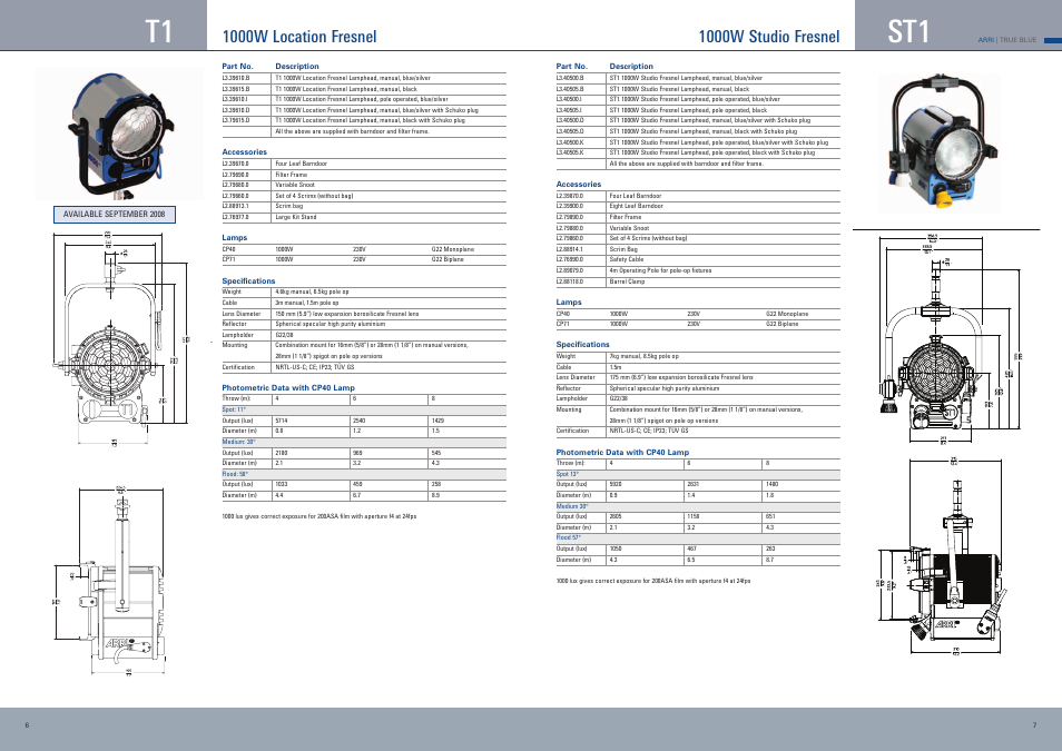 1000w location fresnel, 1000w studio fresnel | ARRI True Blue ST2 User Manual | Page 4 / 6