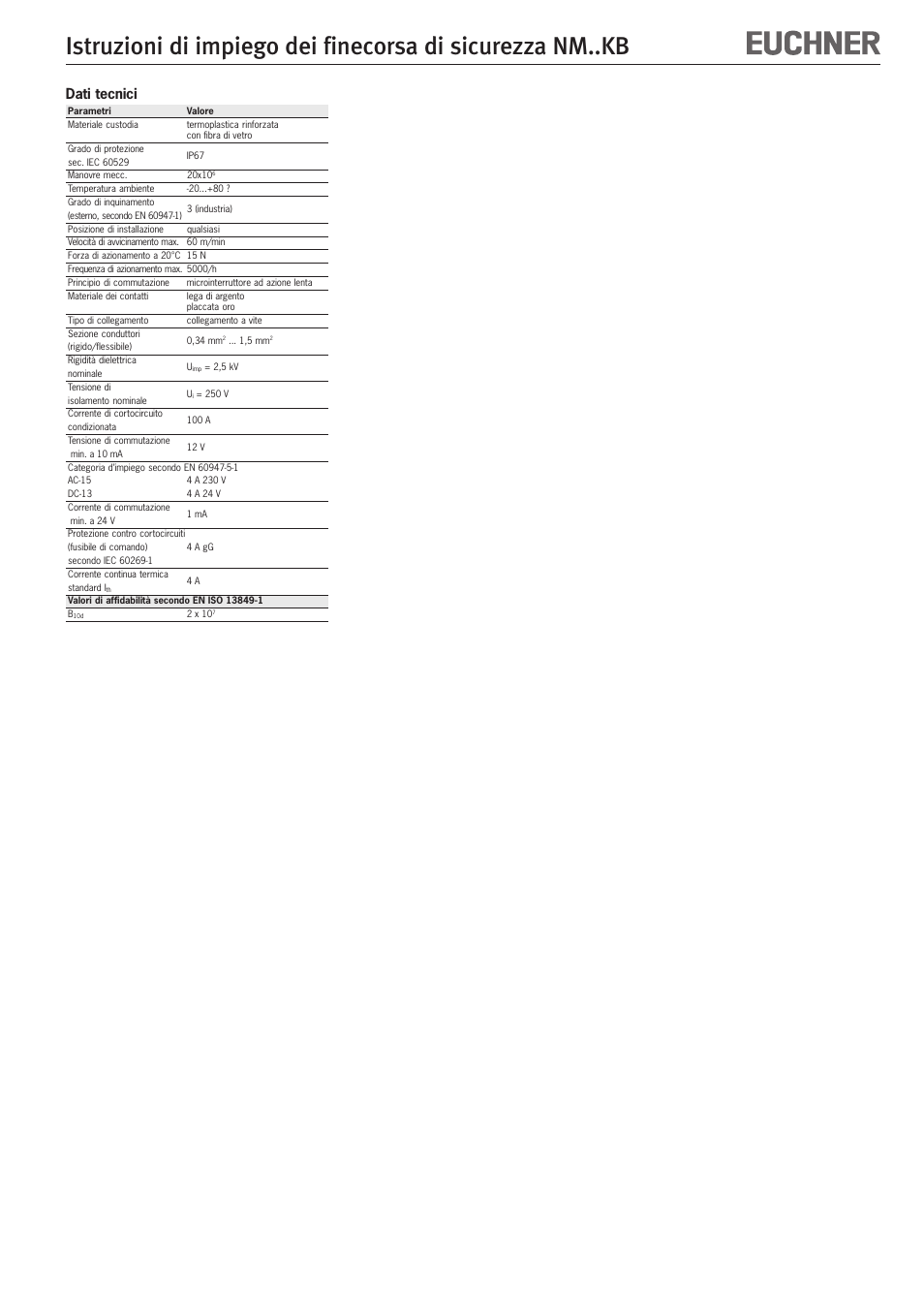 Dati tecnici | EUCHNER NMxxKB User Manual | Page 12 / 12