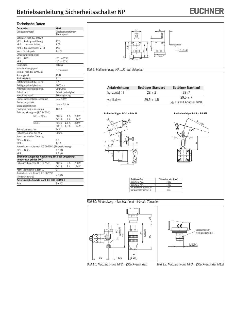 Betriebsanleitung sicherheitsschalter np, Technische daten | EUCHNER NP User Manual | Page 3 / 12