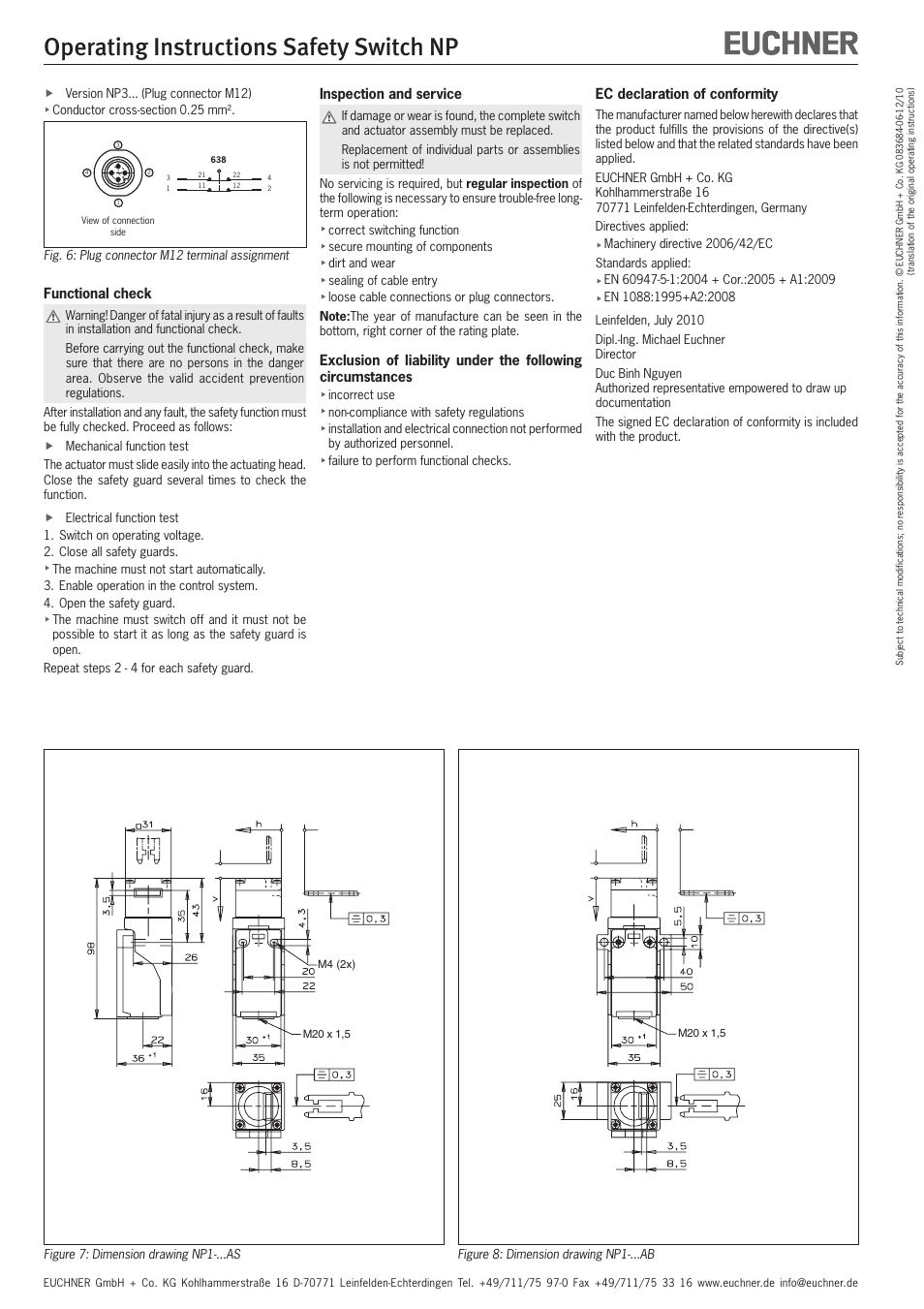 Operating instructions safety switch np | EUCHNER NP User Manual | Page 5 / 12