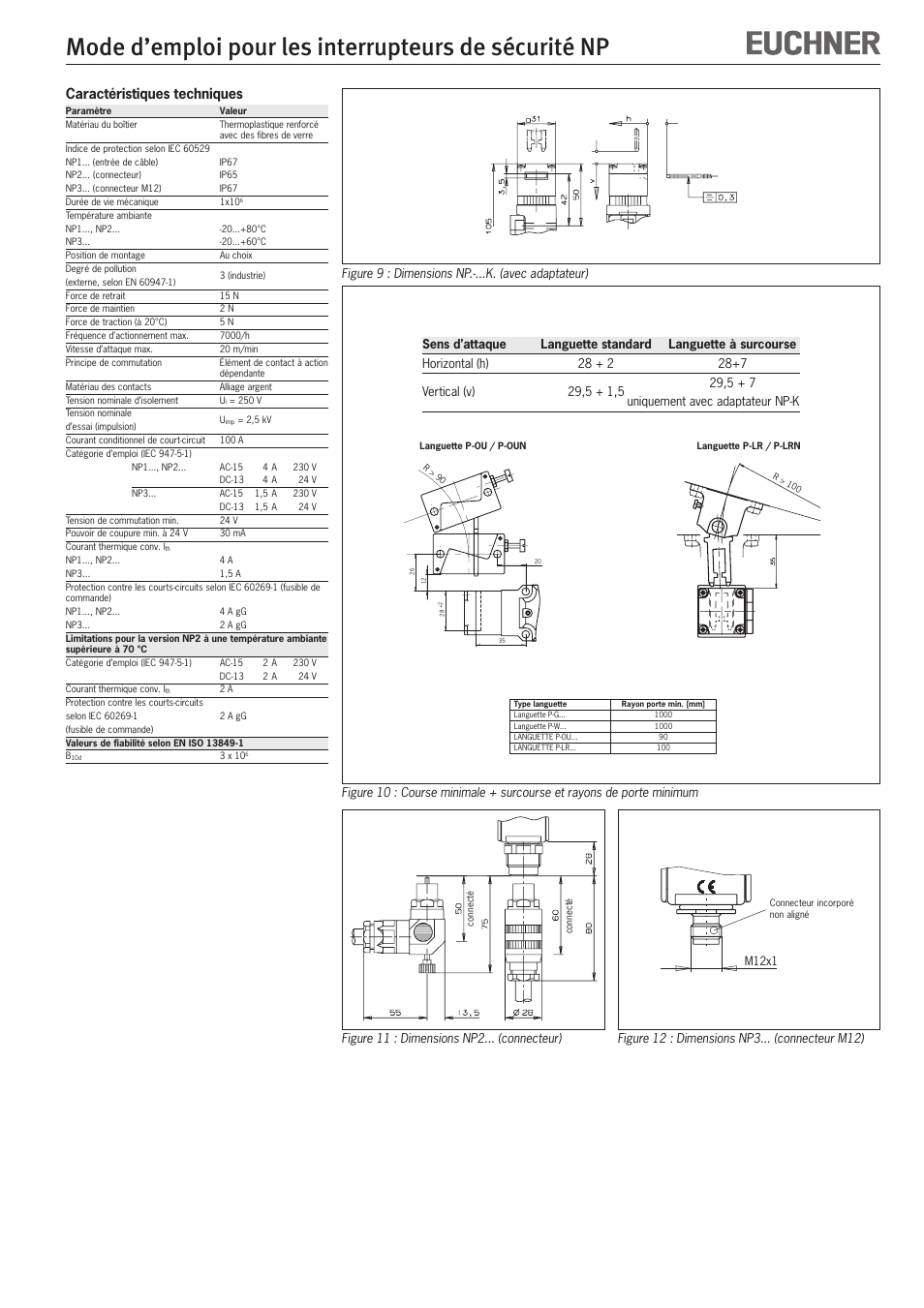 Caractéristiques techniques | EUCHNER NP User Manual | Page 9 / 12