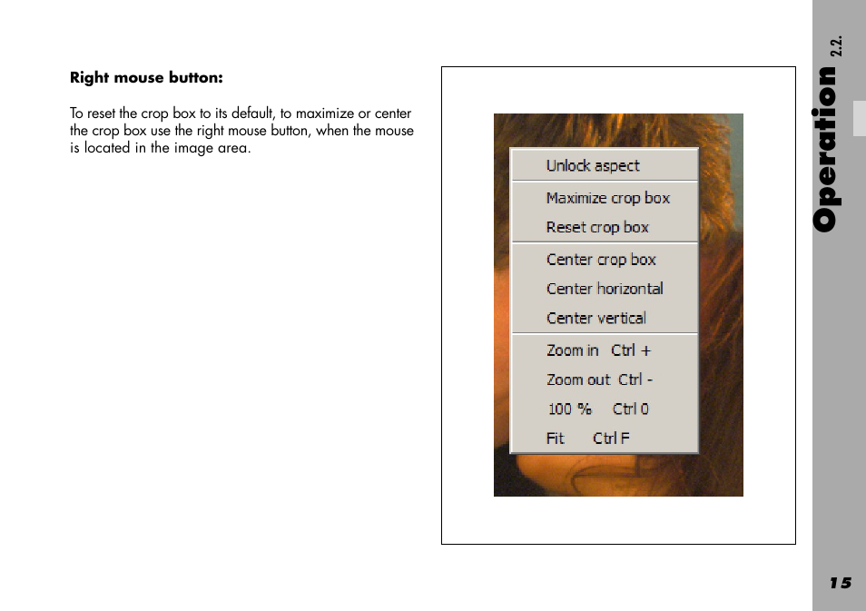 Right mouse button, Operation | ARRI Projection HDTV User Manual | Page 15 / 38