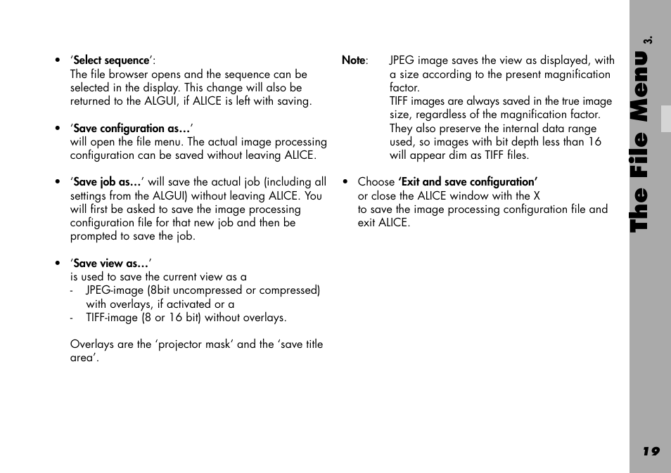 The file menu | ARRI Projection HDTV User Manual | Page 19 / 38