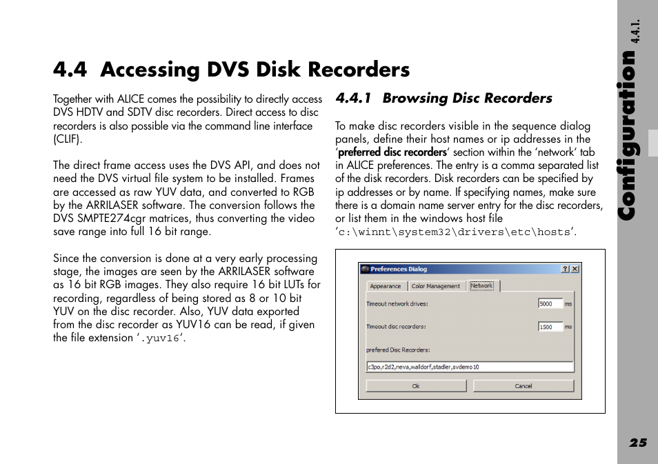 4 accessing dvs disk recorders, 1 browsing disc recorders, Configuration | ARRI Projection HDTV User Manual | Page 25 / 38