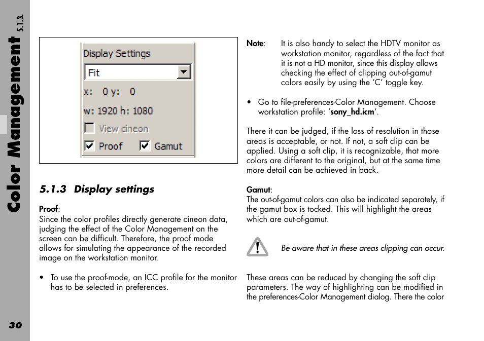 3 display settings, Color management | ARRI Projection HDTV User Manual | Page 30 / 38