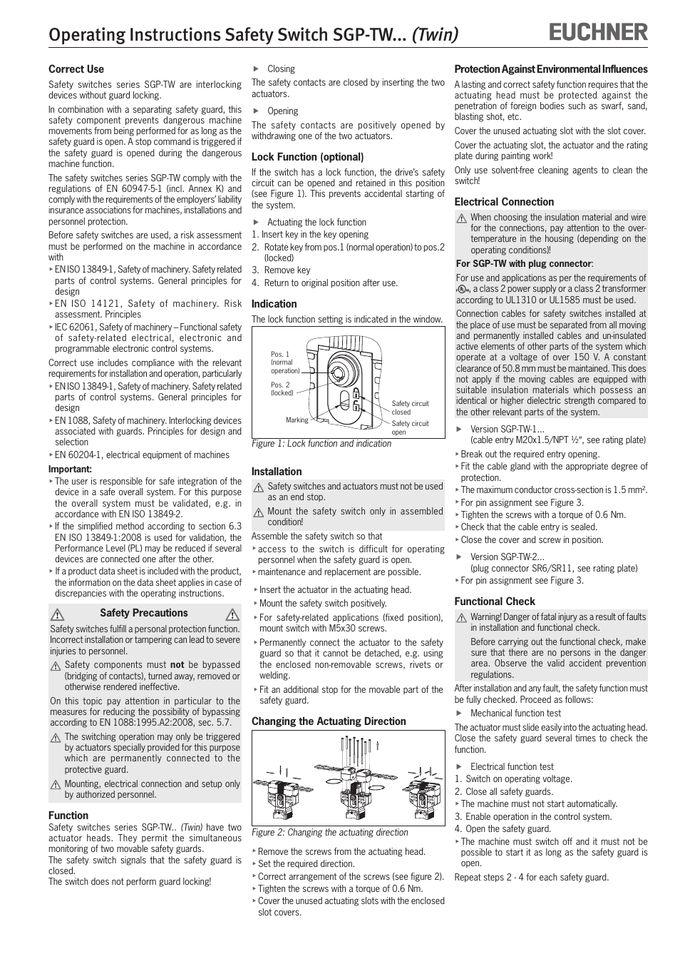 Twin), Operating instructions safety switch sgp-tw | EUCHNER SGP-TWxxx (Twin) User Manual | Page 4 / 12