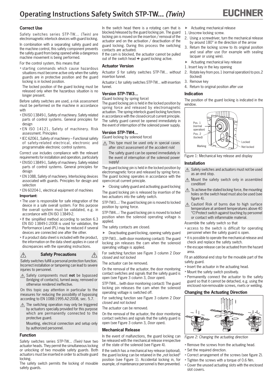 Twin), Operating instructions safety switch stp-tw | EUCHNER STP-TWxxx (Twin) User Manual | Page 4 / 15