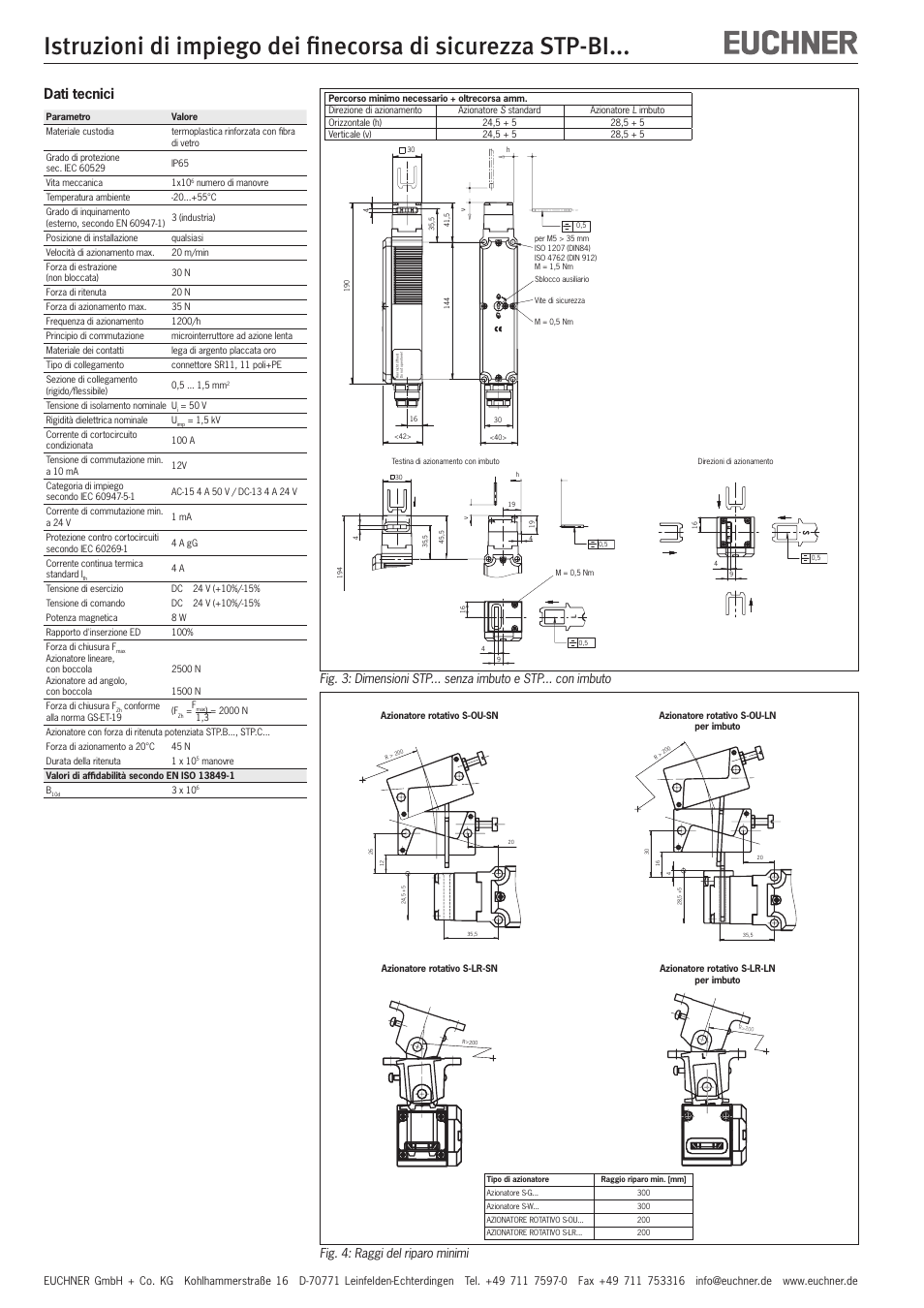 Dati tecnici, Fig. 4: raggi del riparo minimi | EUCHNER STP-BIxxx User Manual | Page 12 / 12