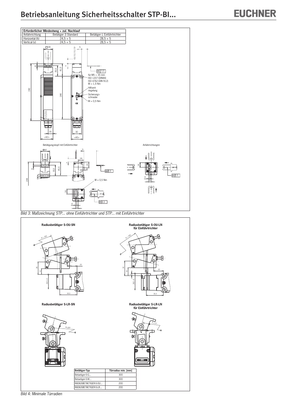 Betriebsanleitung sicherheitsschalter stp-bi, Bild 4: minimale türradien | EUCHNER STP-BIxxx User Manual | Page 3 / 12