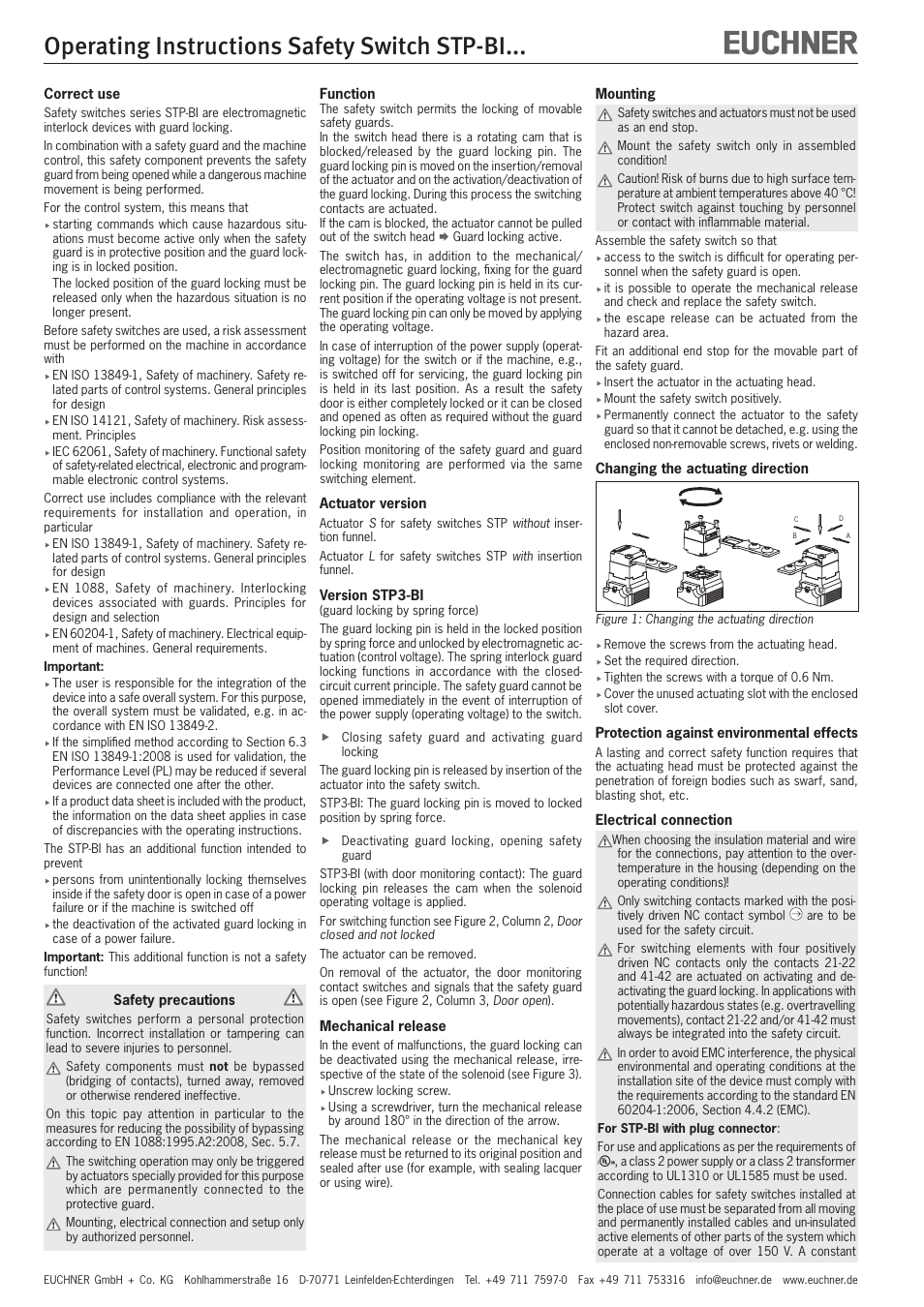 Operating instructions safety switch stp-bi | EUCHNER STP-BIxxx User Manual | Page 4 / 12