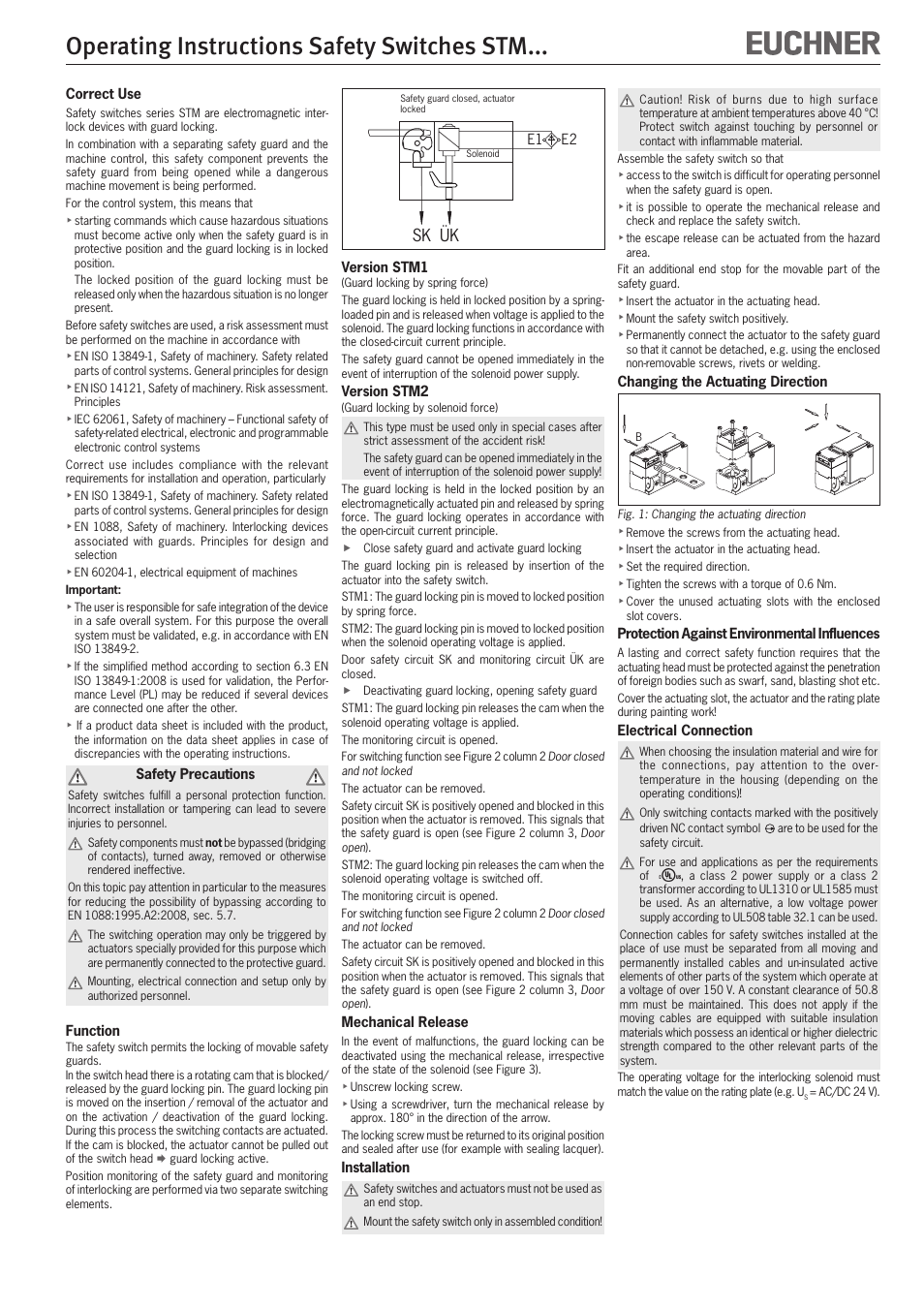 Operating instructions safety switches stm, Sk ük | EUCHNER STMxxx User Manual | Page 4 / 12