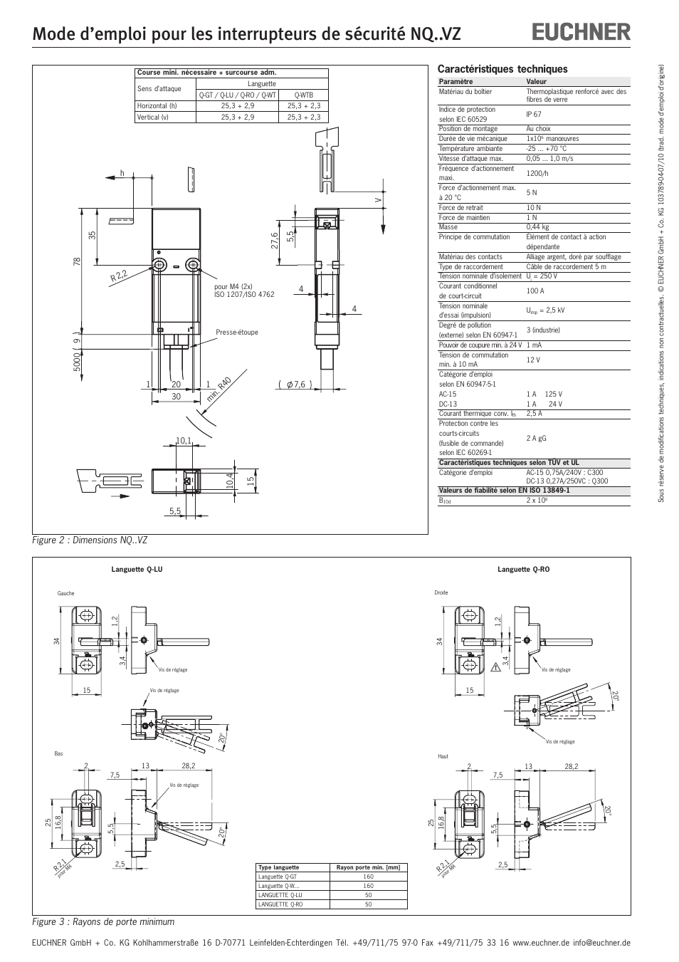 Caractéristiques techniques | EUCHNER NQxxVZ User Manual | Page 6 / 8