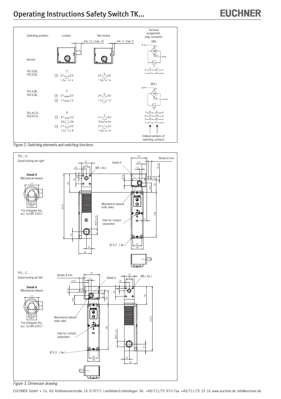 Operating instructions safety switch tk, Figure 3: dimension drawing | EUCHNER TKxxx User Manual | Page 6 / 12