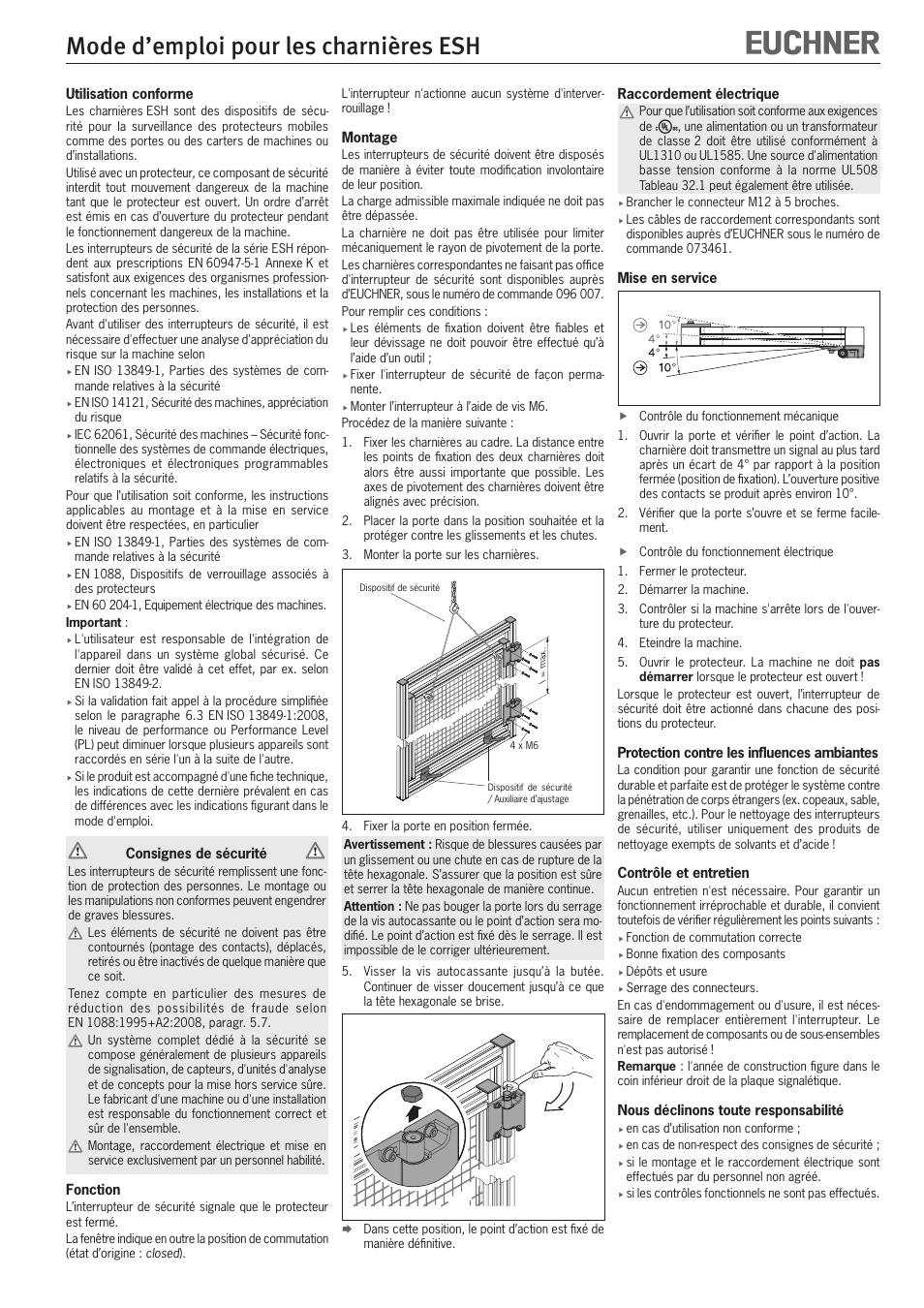 Mode d’emploi pour les charnières esh | EUCHNER ESH User Manual | Page 5 / 8