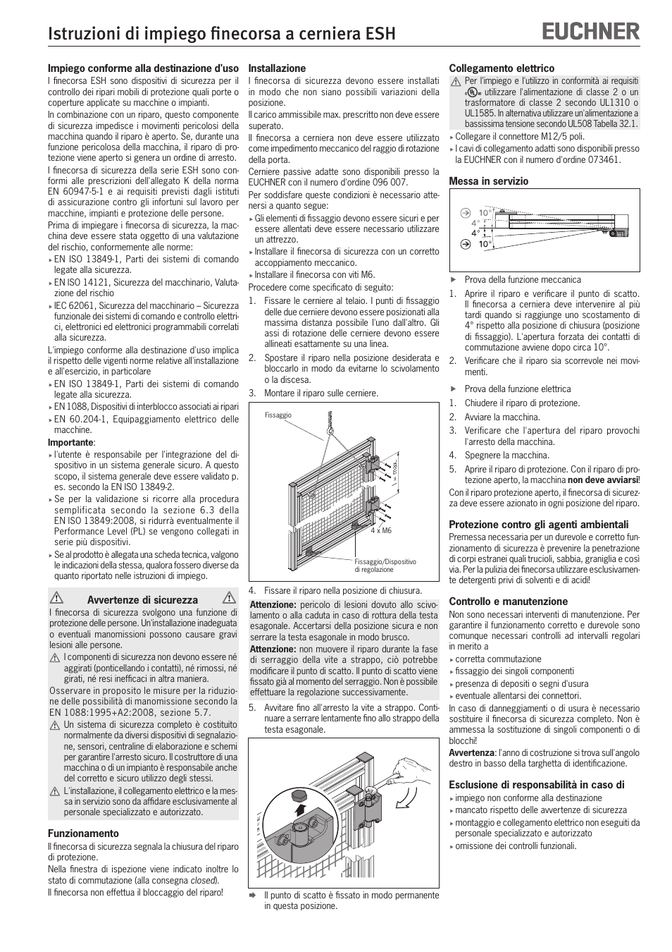 Istruzioni di impiego finecorsa a cerniera esh | EUCHNER ESH User Manual | Page 7 / 8