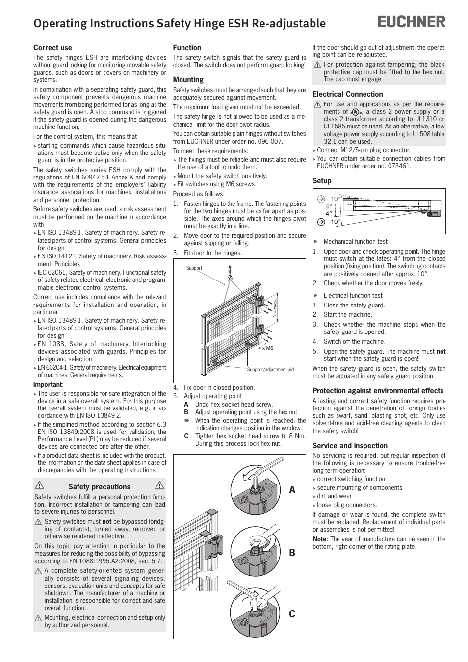 Ab c | EUCHNER Hinge ESH Re-adjustable User Manual | Page 3 / 8