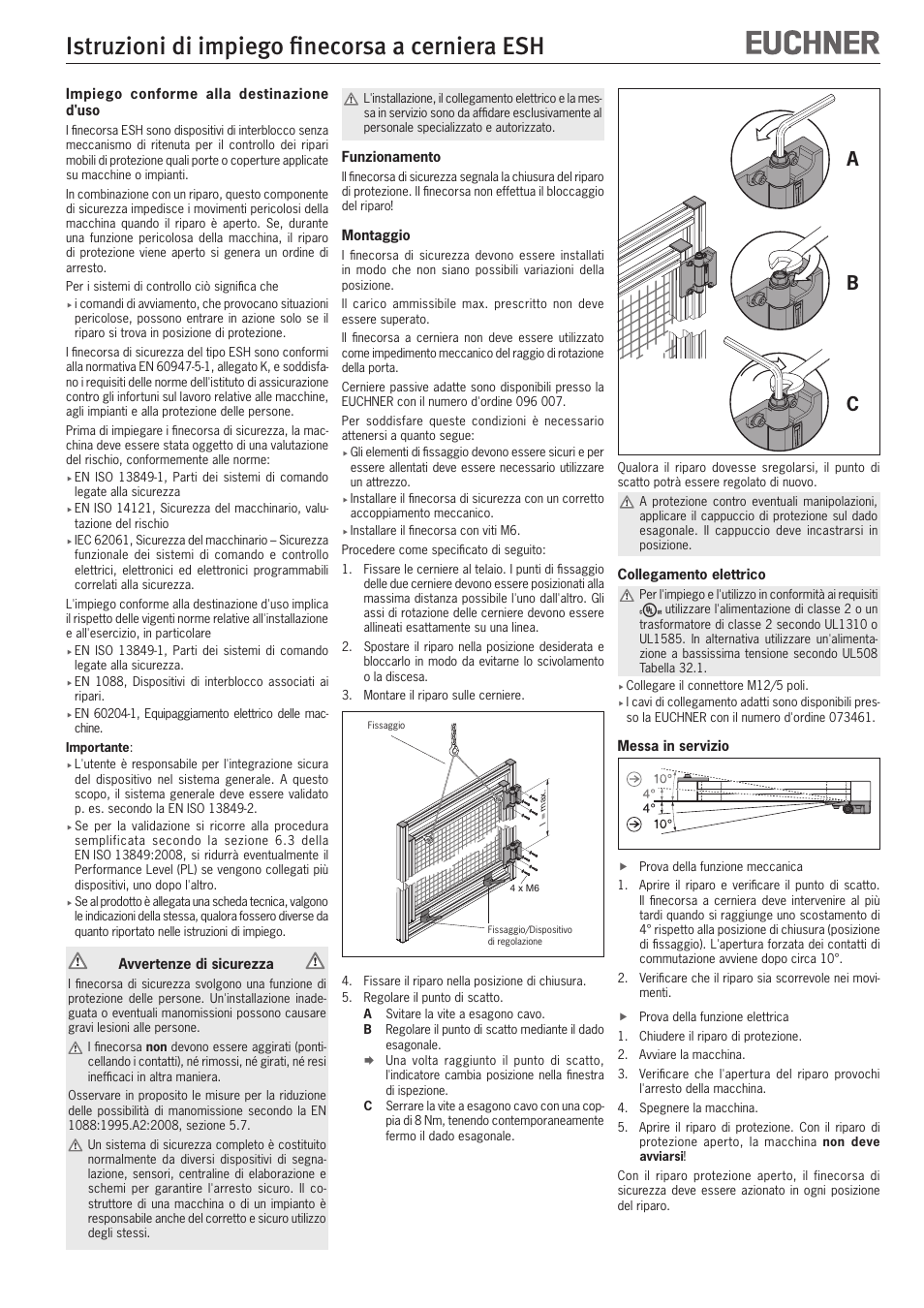 Istruzioni di impiego finecorsa a cerniera esh, Ab c | EUCHNER Hinge ESH Re-adjustable User Manual | Page 7 / 8